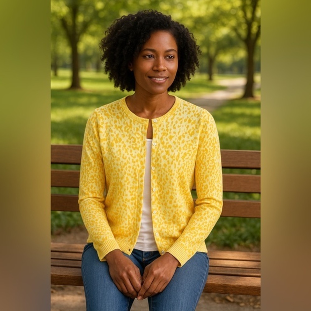 Sunshine Yellow Statement Cardigan – Cheerful Sweater EUC M #651
